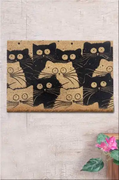 Premium Covoras Intrare White Cats, 40x60 cm, din Fibre de Cocos