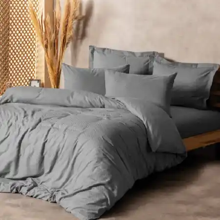 Expediere rapidă Lenjerie Plaid Gri (Bumbac 100%)