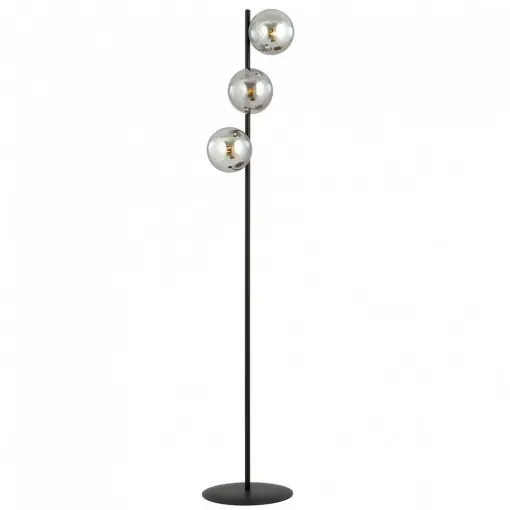 Chilipir Lampadar modern negru cu 3 globuri de sticla fumurie Rossi