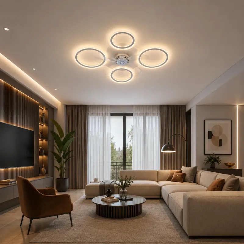 Lustra LED cu ventilator 108W Rings 4 Alb Comandă acum