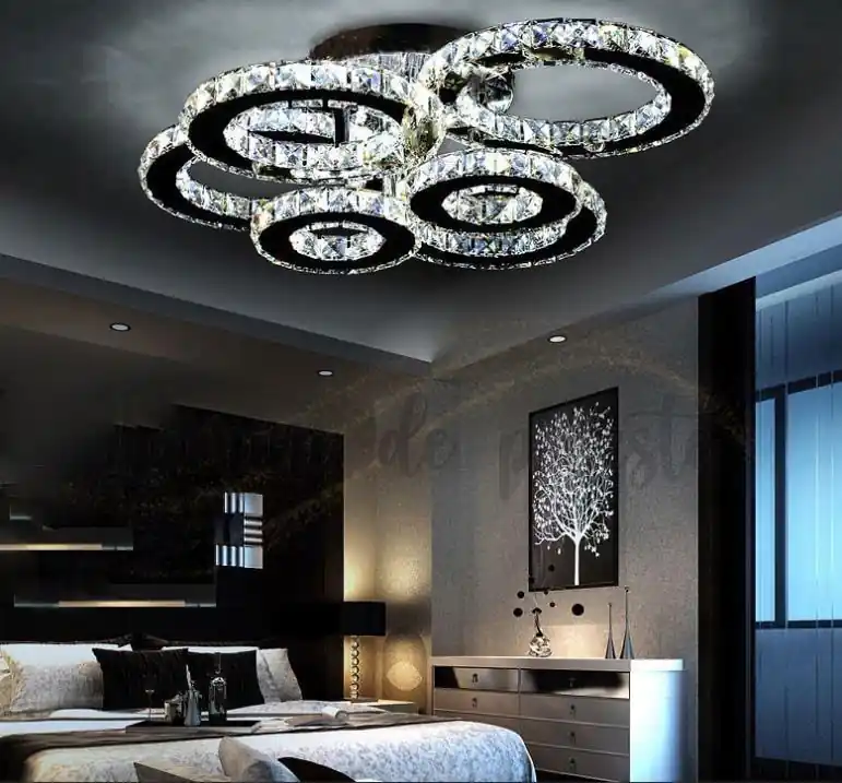 Ofertă exclusivă Lustra LED 240W Cristal 6 Cercuri Crom, Telecomanda