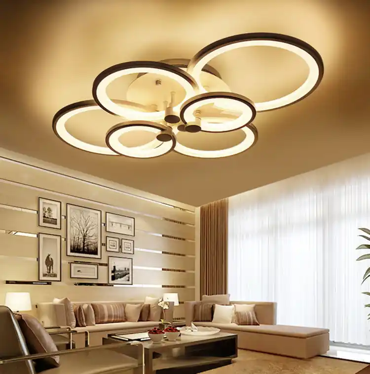 Cumpărături sigure Lustra LED 160W Rings 6 Cercuri Negru, Telecomanda