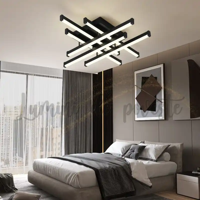 Promoție Lustra LED 130W Zig Zag Negru Mini, Telecomanda