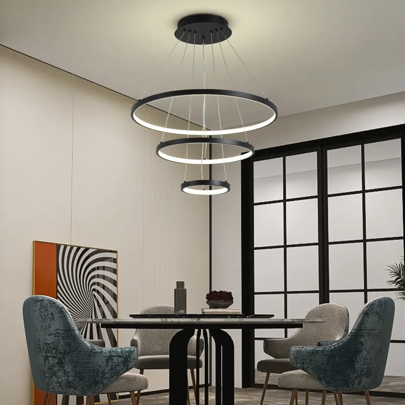 Candelabru LED 150W Minimalist Black 3 Cercuri Slim Livrare rapidă