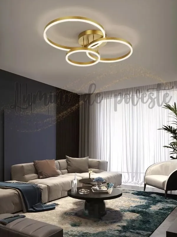 Lustra LED Minimalist 3 Cercuri Gold, Telecomanda Preț mic
