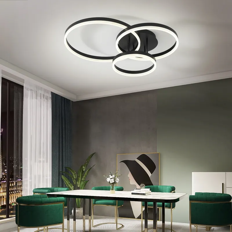 Lustra LED 112W Minimalist 3 Cercuri Black Mini Ofertă de sezon
