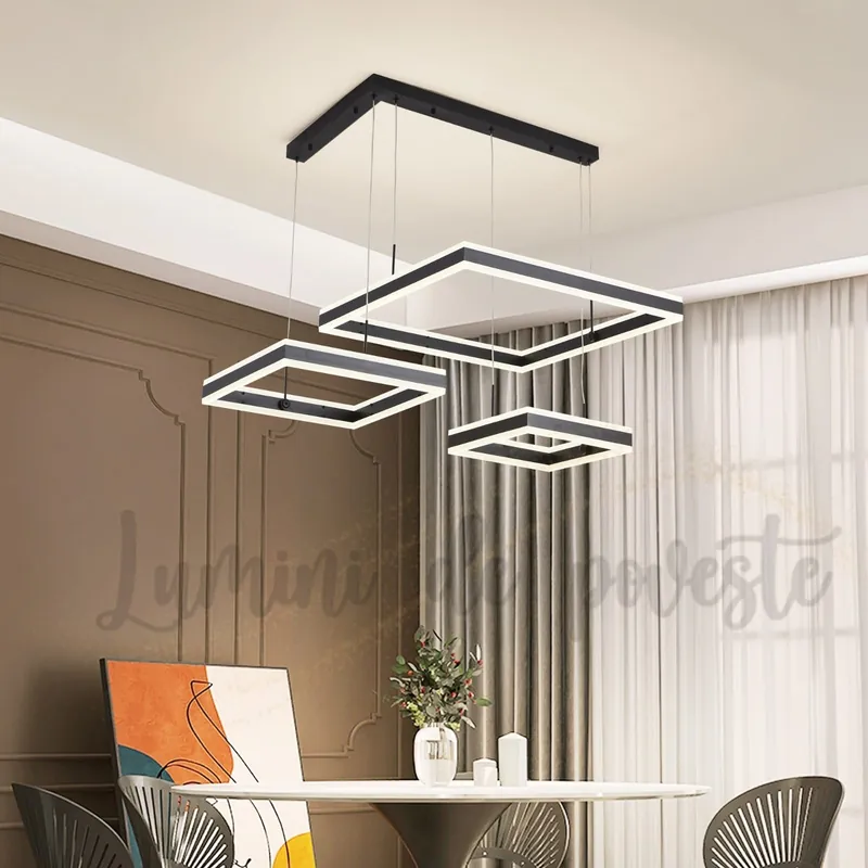 Candelabru LED 416W Balance Minimalist Square Black, Telecomanda Calitate înaltă