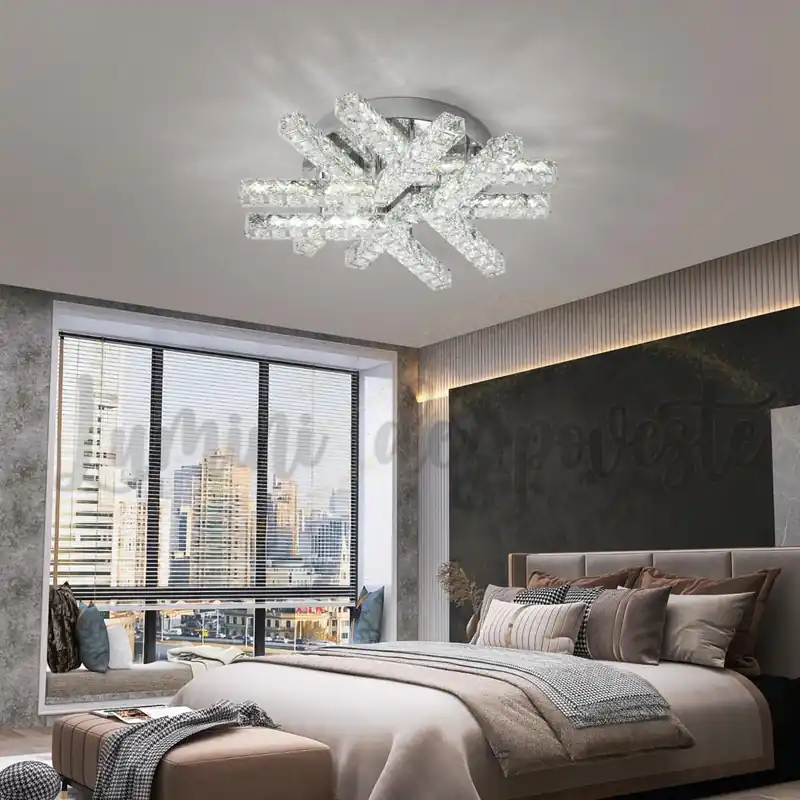 Lustra LED 84W Cristal Zig Zag Rotund, Telecomanda Reducere de preț