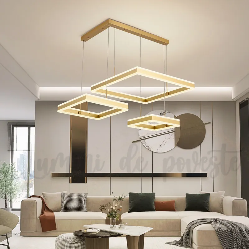 Preț redus Candelabru LED 416W Balance Minimalist Square Gold, Telecomanda