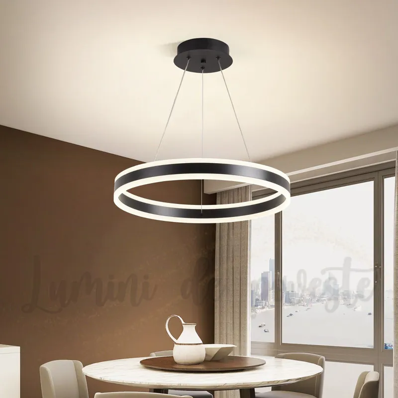 Livrare expres Candelabru LED 124W Minimalist 1 Cerc Black, Telecomanda