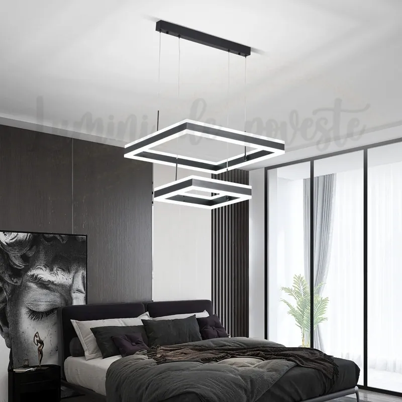 Candelabru LED 256W Minimalist 2 Square Black, Telecomanda Ultima șansă