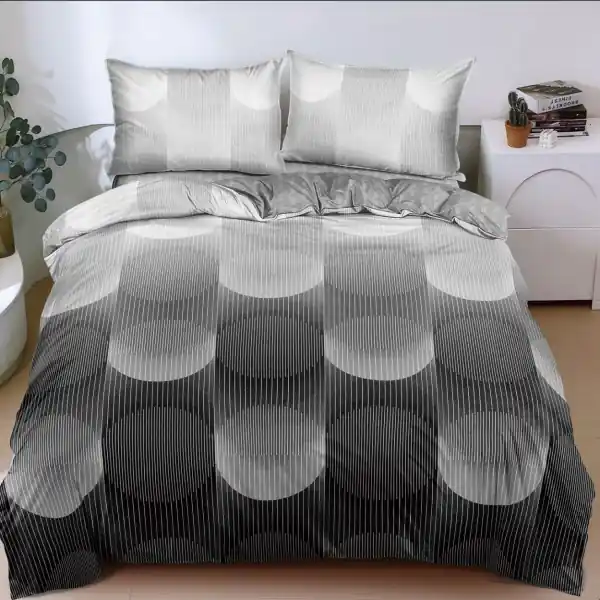 Lenjerie de pat cu model geometric gri degrade, 4 piese, policoton Livrare expres