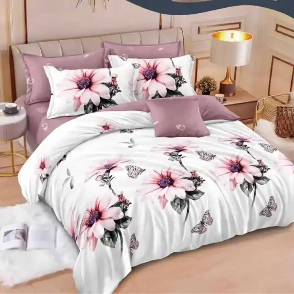 Lenjerie de pat Johnny Home Pucioasa, 6 piese, finet, model floral roz pudrat, 2 persoane Reducere specială