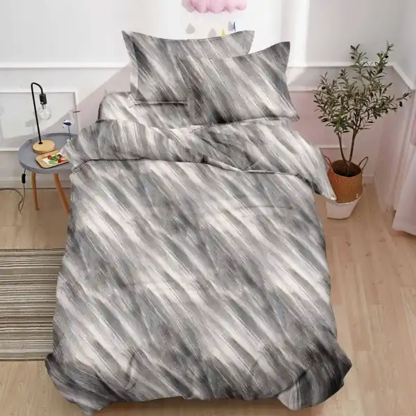 Lenjerie de pat 1 persoană Grey Abstract 4 piese, cu cearceaf cu elastic, Policoton – Johnny Home Pucioasa Preferatul clienților