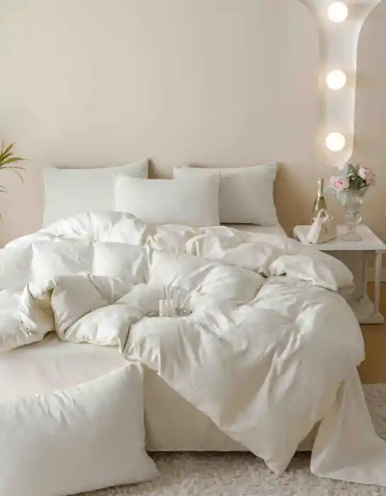 Lenjerie De Pat, 2 Persoane, 6 piese, din Jacquard Finetat, Crem deschis Reduceri