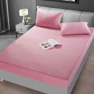 Plată sigură Set Husa de Pat cu Elastic din Catifea, UNI, 3 Piese,Roz