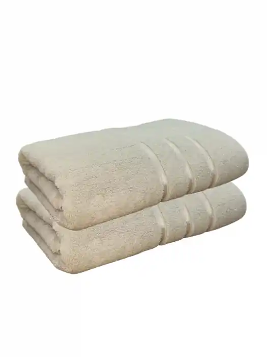 Comandă acum Set 2 Prosoape, Baie din MicroBumbac 100%, Ultra Pufos, Model Dungi Soft - Light Brown