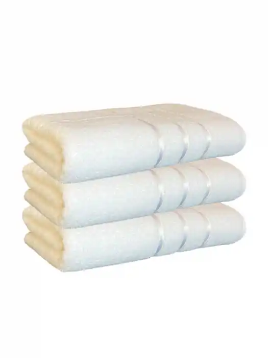 Set 3 Prosoape, Baie din MicroBumbac 100%, Ultra Pufos, Model Dungi Soft - Alb Retur ușor