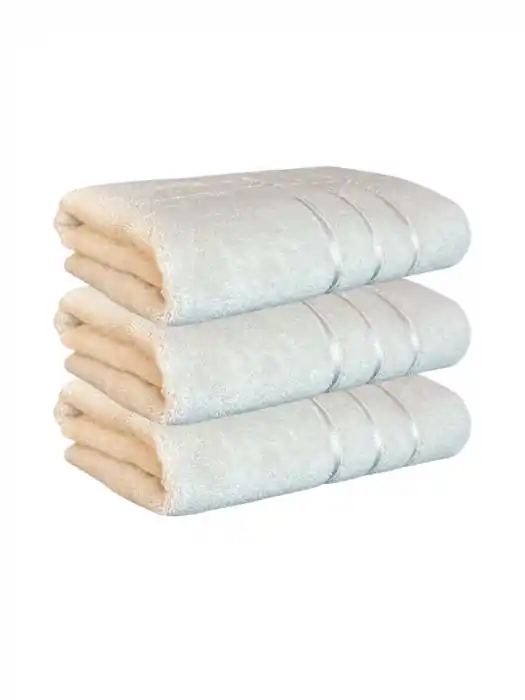 Cel mai bun preț Set 3 Prosoape, Baie din MicroBumbac 100%, Ultra Pufos, Model Dungi Soft - Light Blue