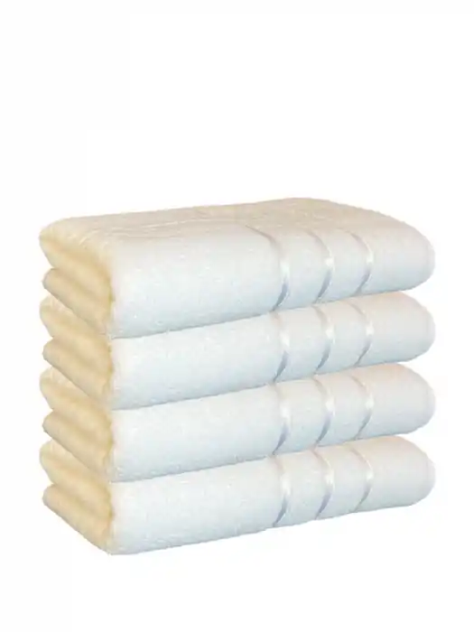 Plată sigură Set 4 Prosoape, Baie din MicroBumbac 100%, Ultra Pufos, Model Dungi Soft - Alb