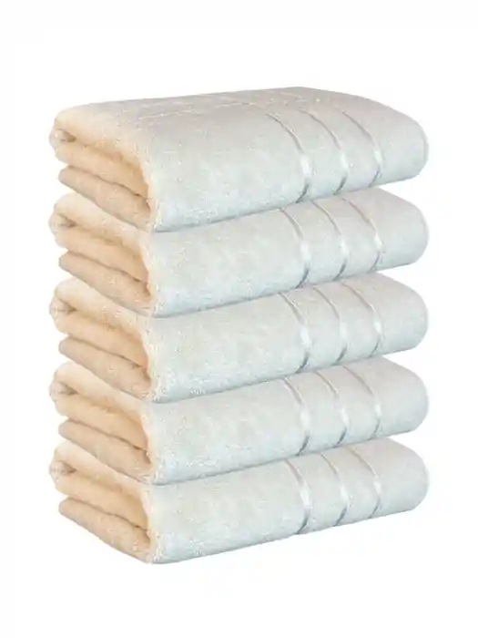 Chilipir Set 5 Prosoape, Baie din MicroBumbac 100%, Ultra Pufos, Model Dungi Soft - Light Blue