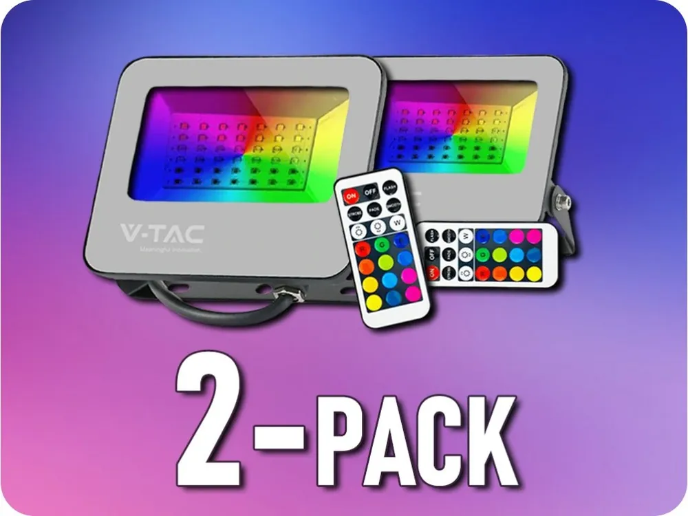 Expediere rapidă Reflector LED RGB+W (6500K) cu telecomandă 30W, 2310lm, IP65/2-PACK!