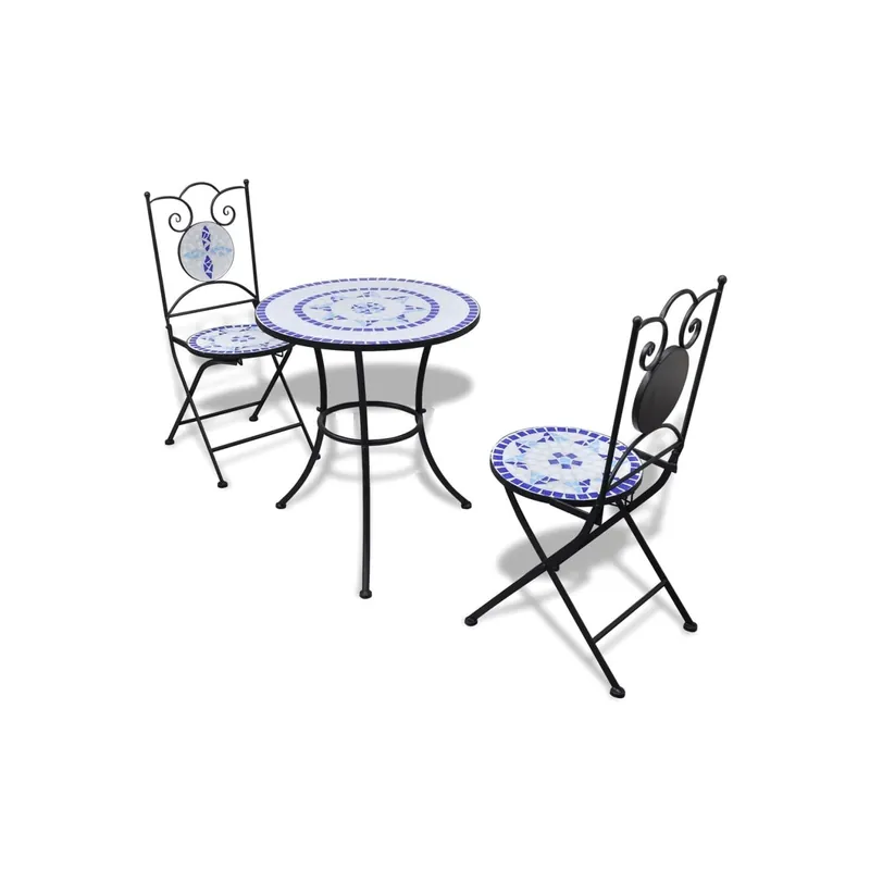 Masa bistro mozaic 60 cm, 2 scaune, albastru / alb Preferatul clienților