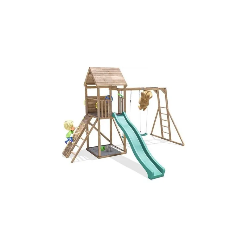 Reducere specială Complex de joaca FrontierFort Max cu monkeybars, 2 leagane, tobogan 2.9 m, Dunster House