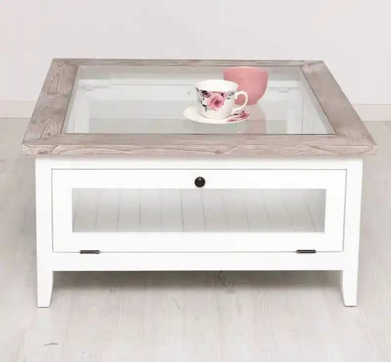 Masa cafea patrata cu sticla si usi sticla 90x90cm - Culaore Top_P067_Culoare Corp_P004-DUBLU COLORED Cel mai bun preț